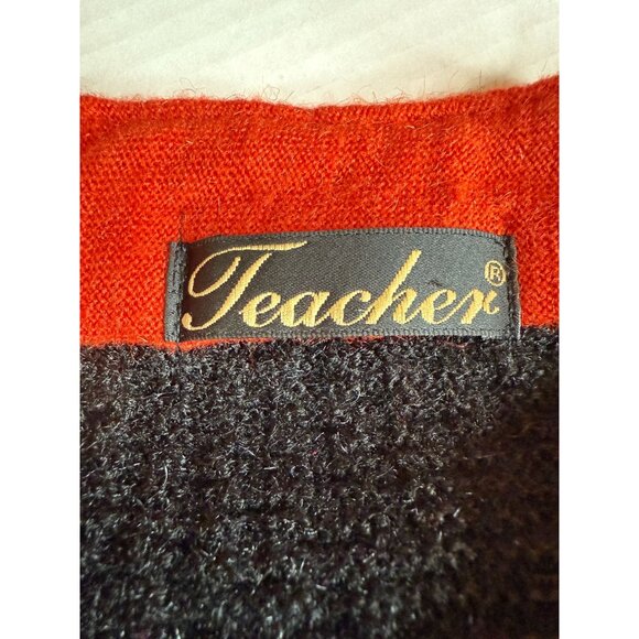 Teacher Long Knit Sweater Black Multicolor Floral Jacquard Pattern L Boho Artsy - Picture 4 of 9